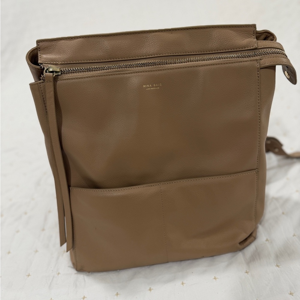 Mina Baie Harper Full Oat leather backpack diaper bag